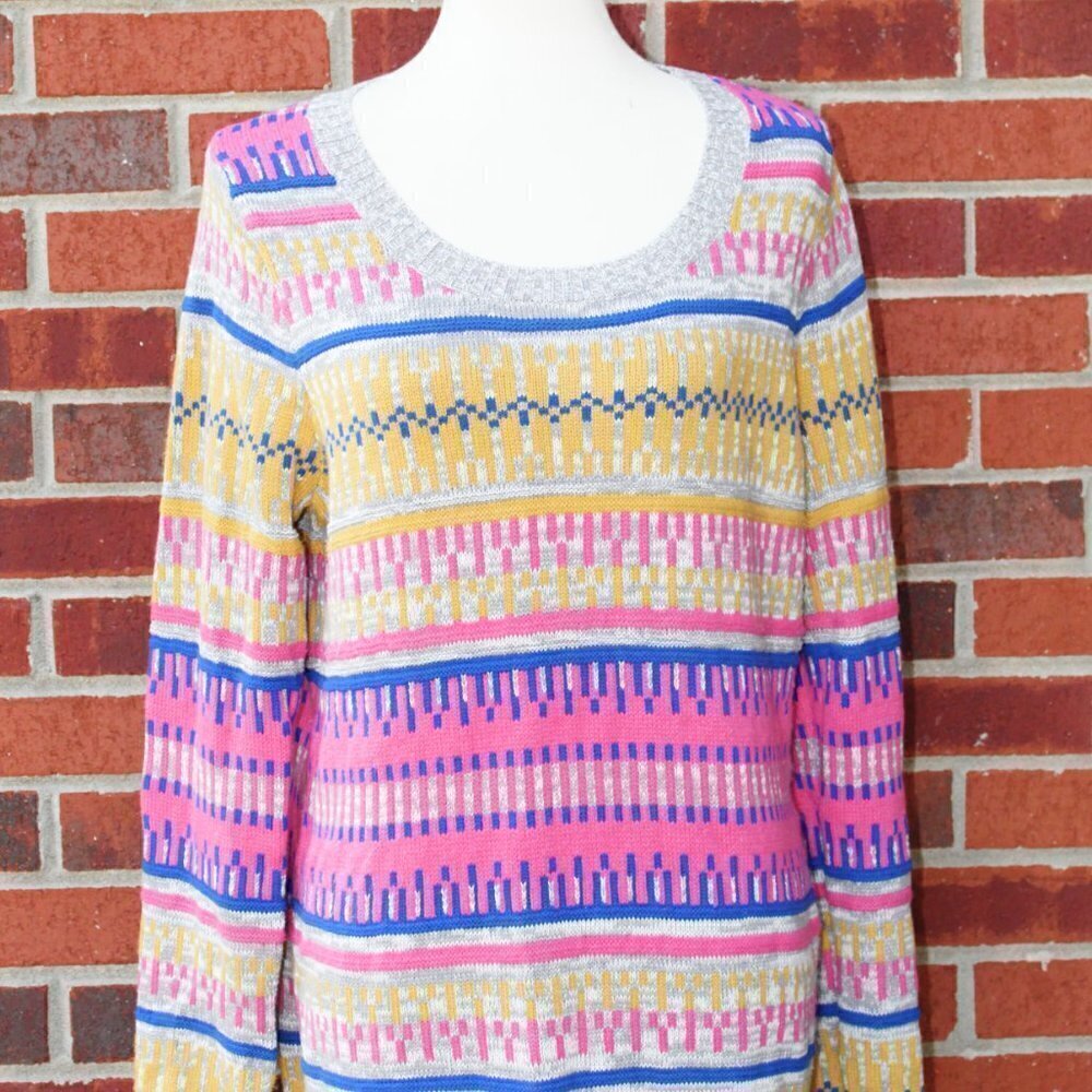 Mossimo Multi Color Fun Loose Sweater Gray Pink Blue Yellow X-Large Sweater - Picture 4 of 8
